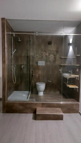 a bathroom with a shower and a toilet and a sink at 70 Lab Apartment in Palermo