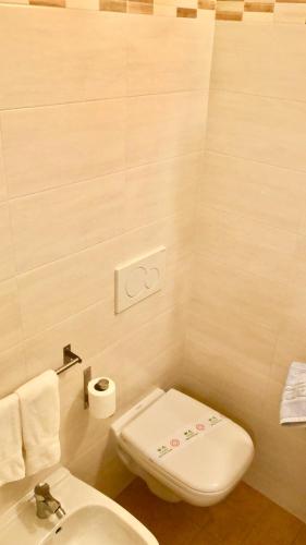 a small bathroom with a toilet and a sink at Hotel Alessi** Rimini in Rimini