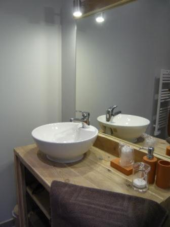 a bathroom with a white sink and a mirror at Chambres d'Hotes Noir Lion in Péronne