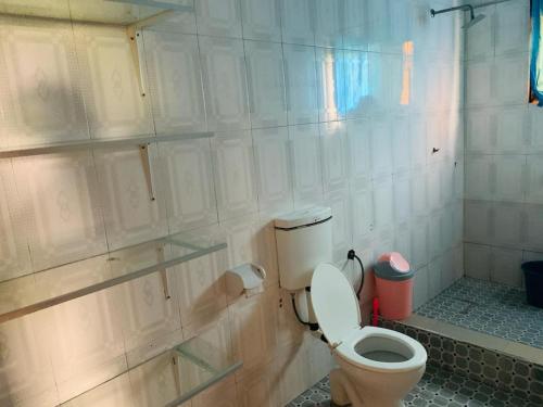 a bathroom with a white toilet in a room at HOMELY GUEST HOUSE in Agona