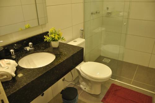 卡內拉的住宿－Suite Negri，一间带水槽、卫生间和淋浴的浴室