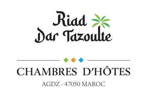 a sign for a restaurant with a palm tree at Riad Tazoulte in Agdz