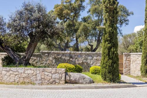 ポルト・ヴェッキオにあるFlaubert 17 - Domaine d'Arca - 4 persの石造りの保持壁と公園内の木