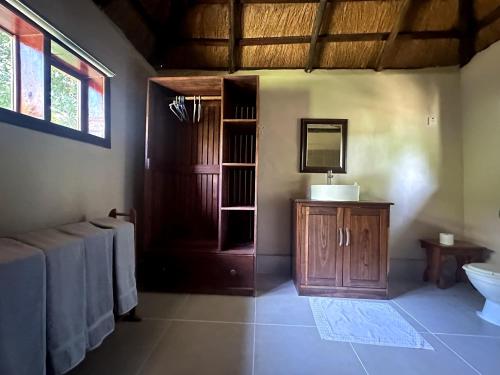 a bathroom with a sink and a toilet at Winterthorn Lodge in Chiawa