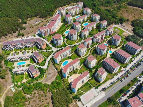 an aerial view of a campus with many buildings at Crown Fort Club in Sveti Vlas