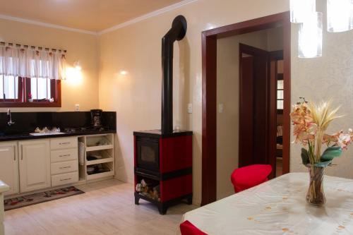 卡內拉的住宿－Casa Baseggio，一间带炉灶和桌子的客厅