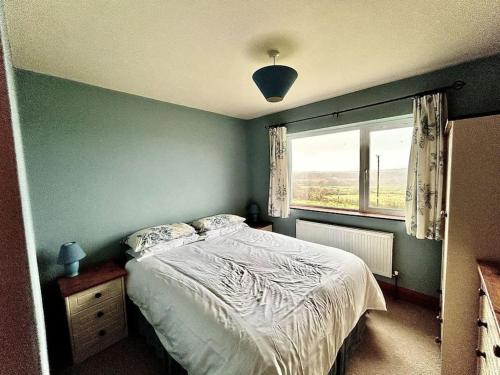 Schlafzimmer mit einem Bett und einem Fenster in der Unterkunft Ballinskelligs Coastal Sanctuary in Ballinskelligs