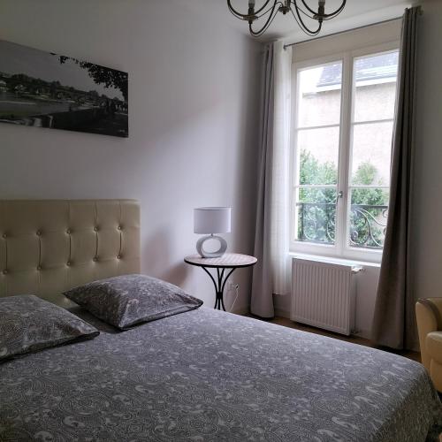1 dormitorio con cama y ventana en Appartement Salamandre en Orléans