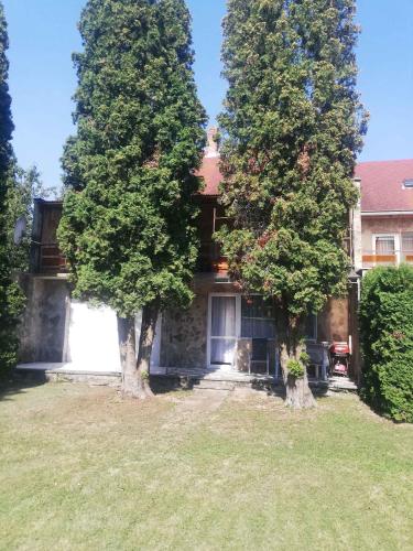 an old house with two trees in the yard at Holiday home in Keszthely - Balaton 49197 in Keszthely