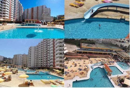 a collage of four pictures of a swimming pool at O Recanto da Rocha in Portimão