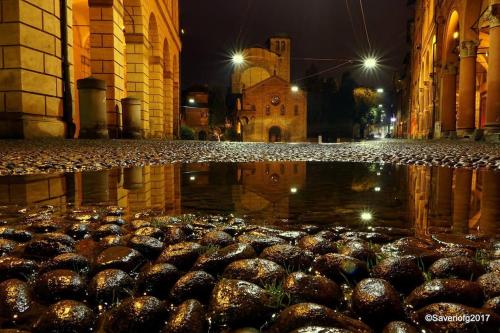 a bunch of bottles sitting in the water at night at Monolocale A Modo Mio B&B in Bologna