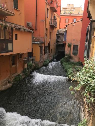 a stream of water in an alley with buildings at Monolocale A Modo Mio B&B in Bologna
