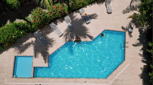 vista sul tetto di una piscina con palme di Ayla Praia Hotel a Porto Seguro