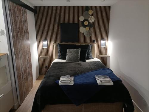 um quarto com uma cama com duas toalhas em Gites Ostheim em Ostheim