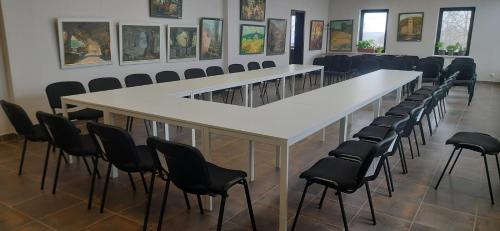 einen Konferenzraum mit einem langen Tisch und Stühlen in der Unterkunft Pensiunea turistică MUZE in Rezina