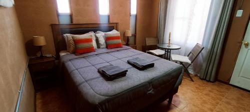 a bedroom with a large bed with pillows at Lascar 31 in San Pedro de Atacama