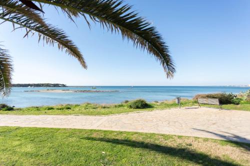 una spiaggia con panchina e l'oceano di Casa Vacanze Sole by Casavacanze di Angelo a Porto Cesareo