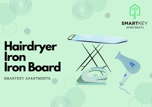 a harney harney iron board with a bird on it at Cozy 2 Bedroom Apartment close to Town Centre in Woking