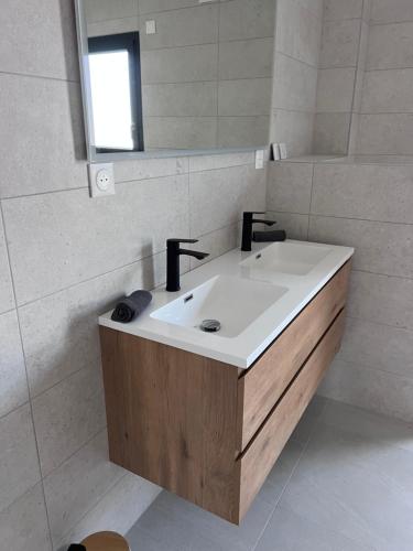 La salle de bains est pourvue d'un lavabo et d'un miroir. dans l'établissement Maxime, à Colmar