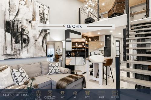 a living room with a couch and a table at Le ChiK by Gestion ELITE in Mont-Tremblant