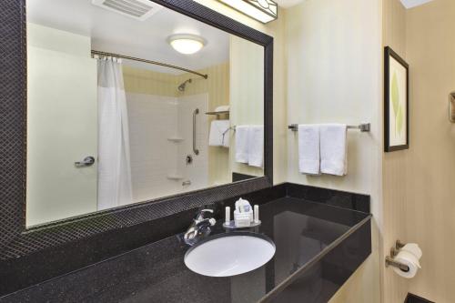 a bathroom with a sink and a mirror at Fairfield Inn & Suites by Marriott Lexington North in Lexington