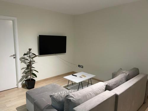 TV a/nebo společenská místnost v ubytování White apartment, in the center of Tirana