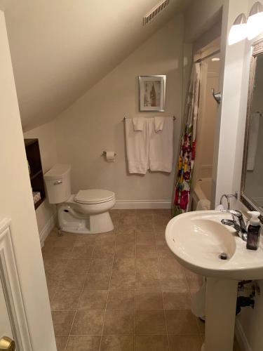 a bathroom with a toilet and a sink at North of Avon B&B Suites in Stratford