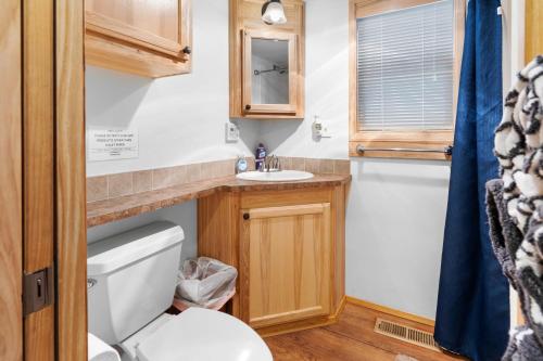a small bathroom with a toilet and a sink at The Cabins at Hyatt in Ashland