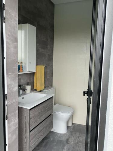 a bathroom with a white toilet and a sink at Varandas da Vista Alegre in Arouca