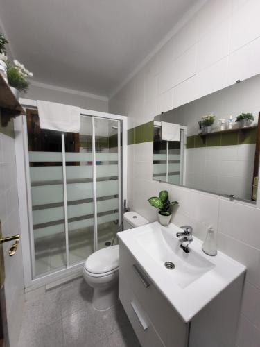 uma casa de banho branca com um WC e um lavatório em La Estrella de Gredos em Guisando