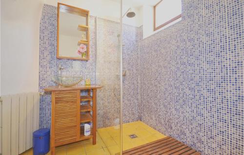 uma casa de banho com um lavatório e uma cabina de duche em vidro. em Amazing Apartment In Les Salles-du-gardon With 2 Bedrooms, Outdoor Swimming Pool And Wifi em Soustelle