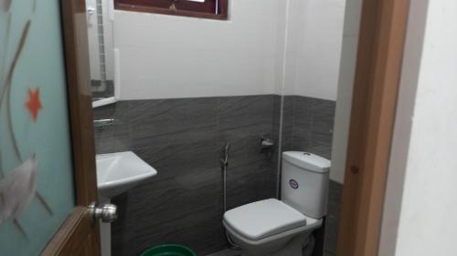 a small bathroom with a toilet and a sink at Family Villa Thalpavila in Ambatenna