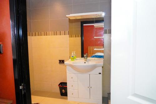 a bathroom with a sink and a mirror at OTF Rooms & Apartments in Belle Mare