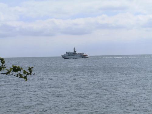 a large cruise ship in the ocean on the water at Fischerhaus König in Alt Sassnitz in Sassnitz