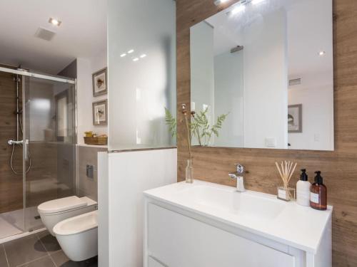 グラナダにあるChezmoihomes Luxury Plaza Nueva Penthouseのバスルーム(白い洗面台、トイレ付)