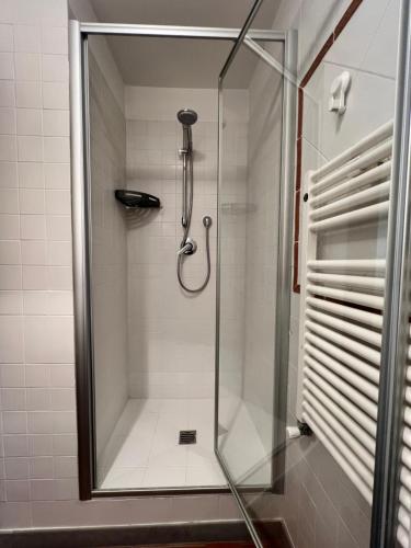 a shower with a glass door in a bathroom at Baroni Cortelli Apartments Firenze in Florence