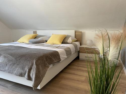 Katil atau katil-katil dalam bilik di Ferienwohnung am Goldberg mit überdachter Loggia