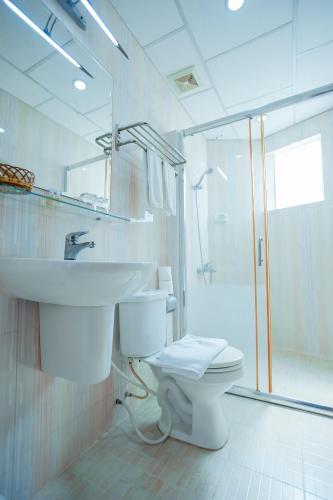 a bathroom with a toilet and a sink and a shower at Silver Mounts Hotel in Phnom Penh