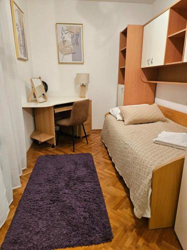 カルロヴァッツにあるApartman Ema Karlovacの小さなベッドルーム(デスク、ベッド付)