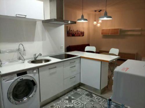 a kitchen with a sink and a washing machine at Apartamento Nuncio Viejo by Toledo AP in Toledo
