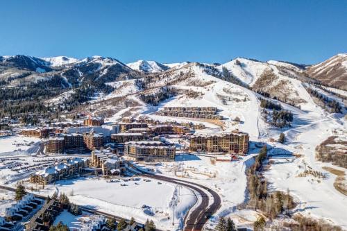 an aerial view of a resort in the snow at Helling Circle Secret 102 condo in Heber City