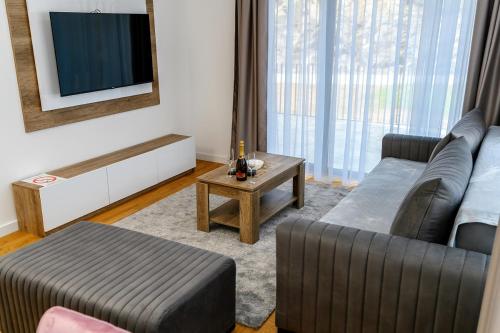 Una televisión o centro de entretenimiento en Aspectus apartmani Divcibare