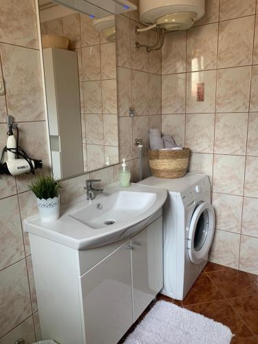 łazienka z umywalką i pralką w obiekcie Apartment Marino w mieście Senj