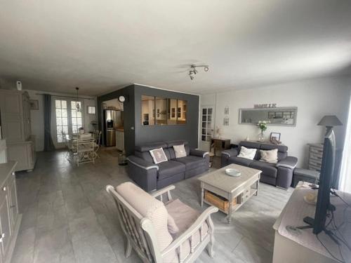 un salon avec des canapés et une table dans l'établissement Maison climatisé au coeur de la Provence, à Châteaurenard