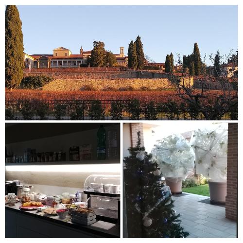 a collage of photos with a christmas tree and a restaurant at B&B LA VALLUNA in Erbusco