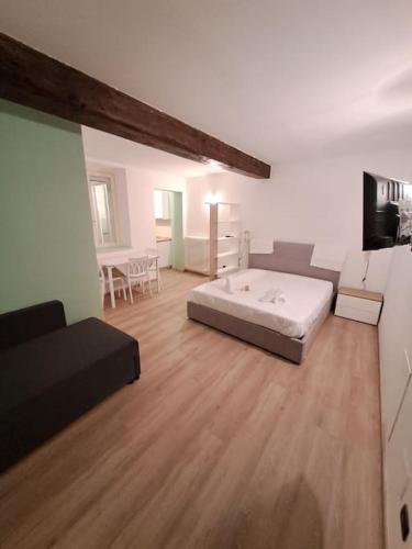 um quarto grande com uma cama e um sofá em Borgo Guazzo 24 em Parma