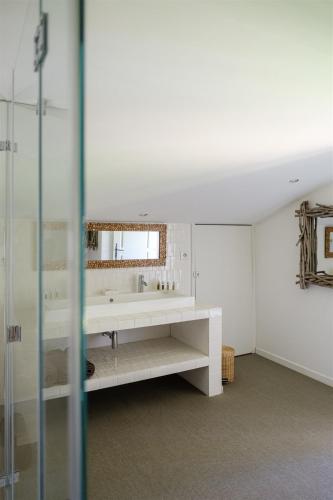 une salle de bain avec un lavabo et un miroir dans l'établissement Le Répertoire - Maison Capucine, à Pernes-les-Fontaines