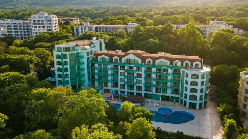 an aerial view of a building in a city at Palma Hotel in Golden Sands