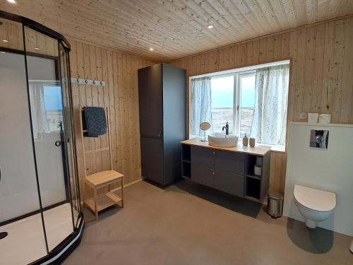 a bathroom with a sink and a toilet at The Forgotten Farmhouse in Skogar