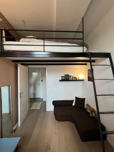 - un salon avec un canapé et des lits superposés dans l'établissement Superbe loft climatisé à Suresnes avec terrasse, à Suresnes